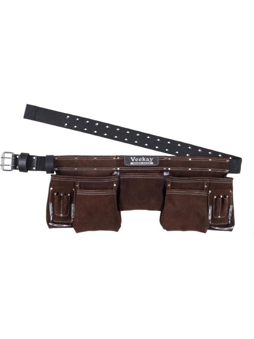 11-Pocket Suede Leather Tool Belt with Durable Nylon, Brown - Perfect for